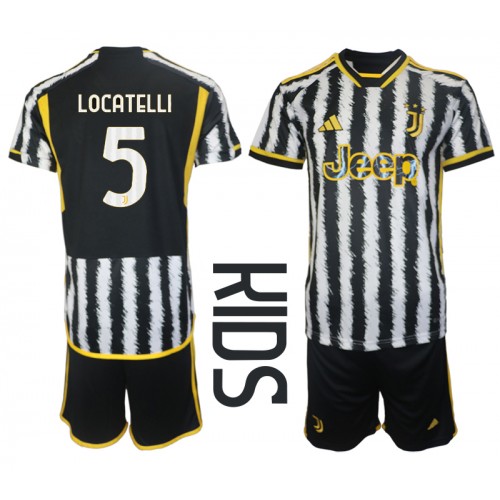 Fotbalové Dres Juventus Manuel Locatelli #5 Dětské Domácí 2023-24 Krátký Rukáv (+ trenýrky)